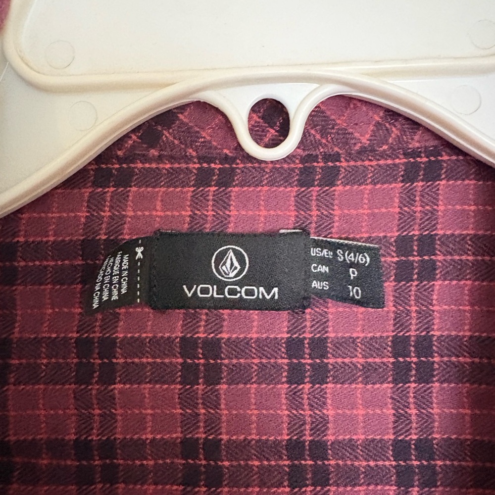 Volcom Women's Red and Black Plaid Button Down Shirt - Picture 2 of 3